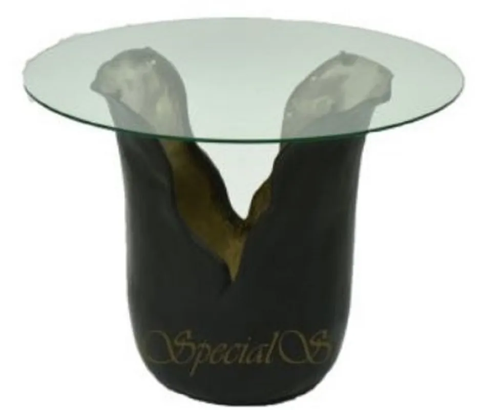 Expressversand Casa Padrino table d'appoint design avec plateau en verre noir / or Ø 46 x H. 36 cm - Collection de Luxe