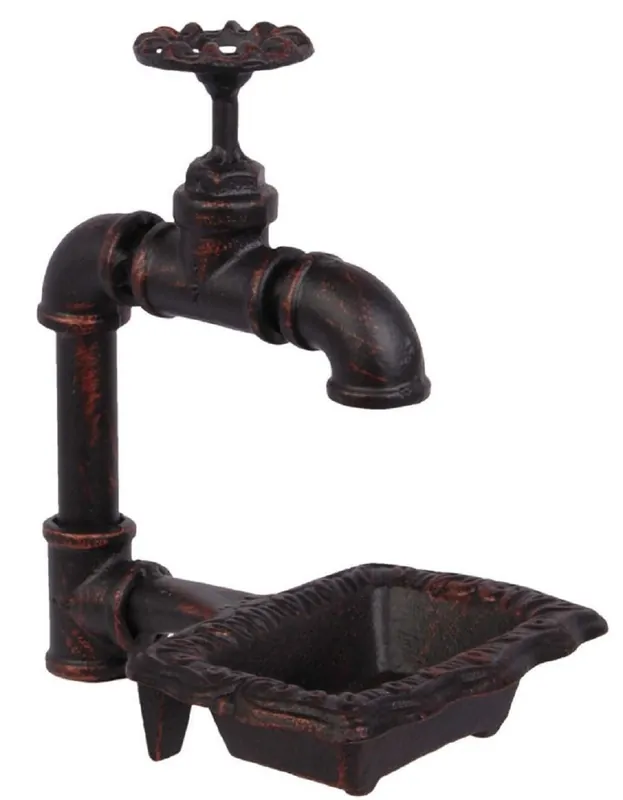 Must-Have Casa Padrino porte-savon en fonte dans l'optique de la robinet d'eau noir / rouge 13,5 x 17,3 x H. 20,7 cm - Accessoires Déco