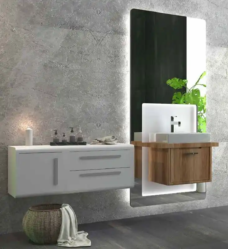 Casa Padrino Ensemble de Salle de Bain de Luxe Marron / Blanc - 1 Table de Lavage et 1 Lavabo et 1 Miroir Mural LED et 1 Cabinet Suspendu - Mobilier de Salle de Bain de Luxe Versand Am Gleichen Tag