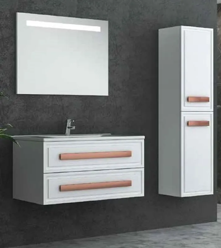 Casa Padrino Ensemble de Salle de Bain de Luxe Blanc / Bronze - 1 Table de Lavage et 1 Lavabo et 1 Miroir Mural LED et 1 Cabinet Suspendu - Mobilier de Salle de Bain de Luxe Preiswert