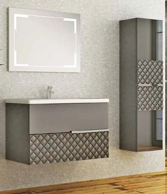 Direktkauf Casa Padrino Ensemble de Salle de Bain de Luxe Gris / Noir - 1 Table de Lavage et 1 Lavabo et 1 Miroir Mural LED et 1 Cabinet Suspendu - Collection de Luxe