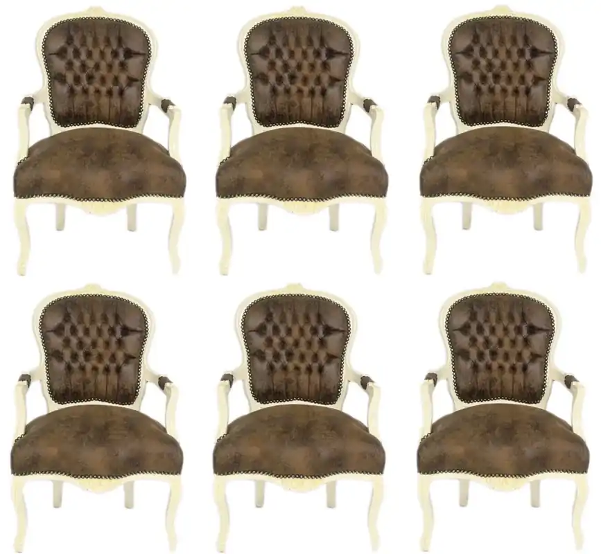 Heißes Angebot Casa Padrino Ensemble de Chaises de Salon Baroque Marron / Crème 60 x 50 x H. 93 cm - 6 Chaises de Salon avec Aspect Cuir Faits à la Main - Mobilier Baroque