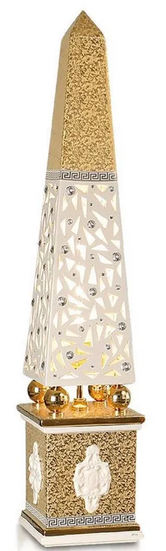 Rabatt Casa Padrino lampadaire de luxe obélisque blanc / or 22 x 22 x H. 105 cm - Lampadaire en Céramique Peinte à la Main avec Verre en Cristal Swarovski - Lampe de Luxe