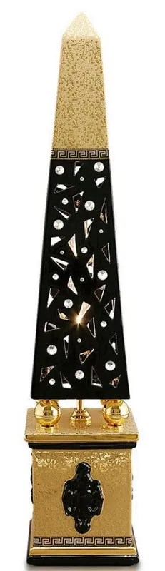 Casa Padrino lampadaire de luxe obélisque noir / or 22 x 22 x H. 105 cm - Lampadaire en Céramique Peinte à la Main avec Verre en Cristal Swarovski - Lampe de Luxe Mega-Angebot