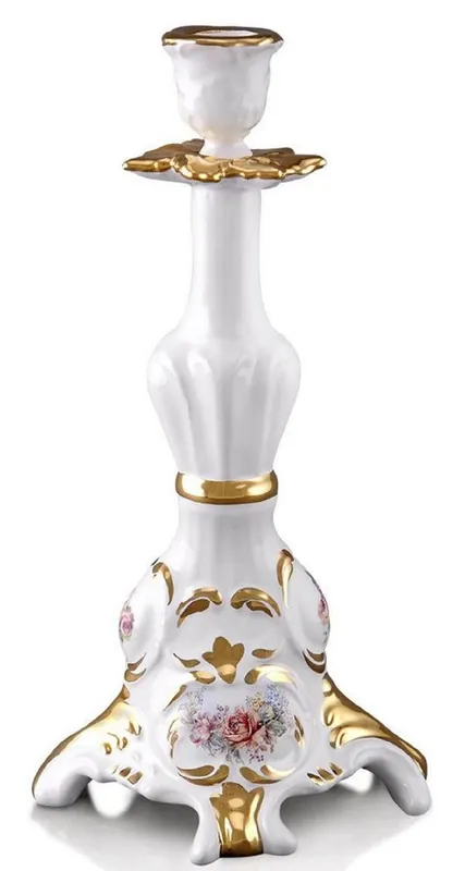 Casa Padrino porte-bougie baroque en céramique blanc / or 14 x 12 x H. 28 cm - Magnifique Porte-Bougie Peint à la Main de Style Baroque Sofort Bestellen