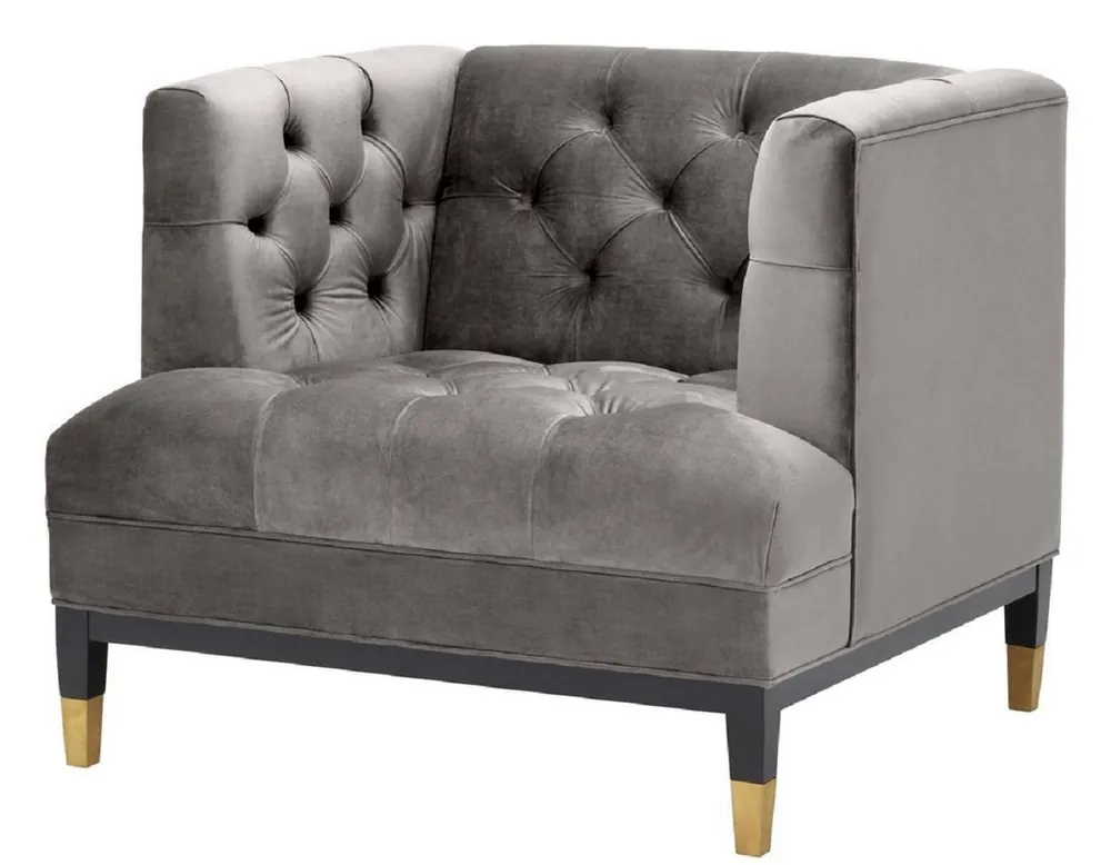 Casa Padrino Fauteuil de Salon de Luxe Gris / Noir / Laiton 93 x 85 x H. 79 cm - Mobilier Chesterfield Preis Gesenkt