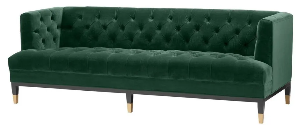 Kracherpreis Casa Padrino canapé de salon de luxe vert / noir / laiton 230 x 85 x H. 79 cm - Canapé Chesterfield de Velours