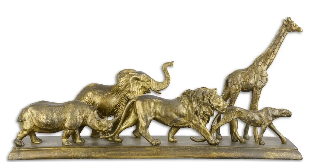 Casa Padrino Sculptures Décoratives Animaux d'Afrique Or Antique 68 x 15,2 x H. 32,8 cm - Figurines Déco Polyresin - Décoration de Salon Aktuell