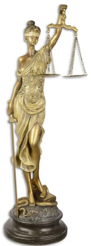 Casa Padrino Figurine Déco Dame de Justice Antique Or / Noir Antique 16,2 x 15 x H. 52,5 cm - Sculpture en Polyrésine sur Socle Bestpreis