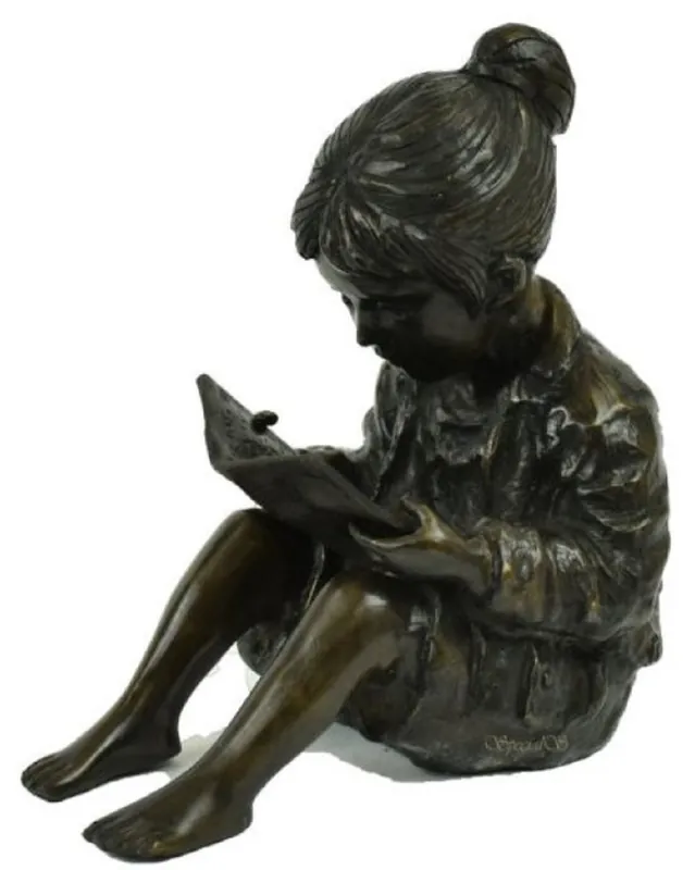 Markenprodukt Casa Padrino figure en bronze de luxe fille assise avec livre bronze / noir 19 x 27 x H. 30 cm - Sculpture en Bronze - Figurine Déco - Accessoires Déco