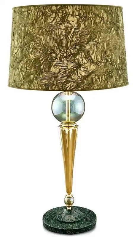 Casa Padrino lampe de table de luxe or / vert Ø 38 x H. 71 cm - Lampe de Table Ronde avec Boules en Verre Cristal et Base en Marbre - Qualité de Luxe Neu