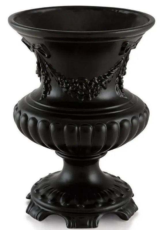 Letzte Chance Casa Padrino Vase Baroque Noir Mat Ø 21 x H. 29 cm - Vase à Fleurs Rond En Céramique - Déco de Style Baroque
