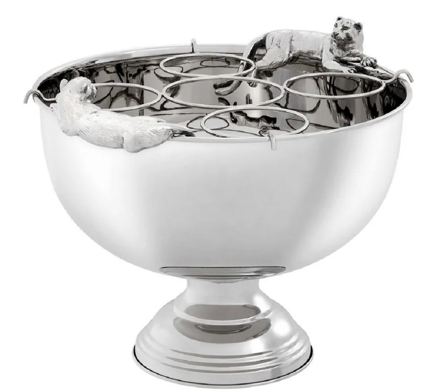 Neu Casa Padrino refroidisseur de champagne de luxe avec 2 poignées couguar argent 43,5 x 39 x H. 23,5 cm - Accessoires de Luxe