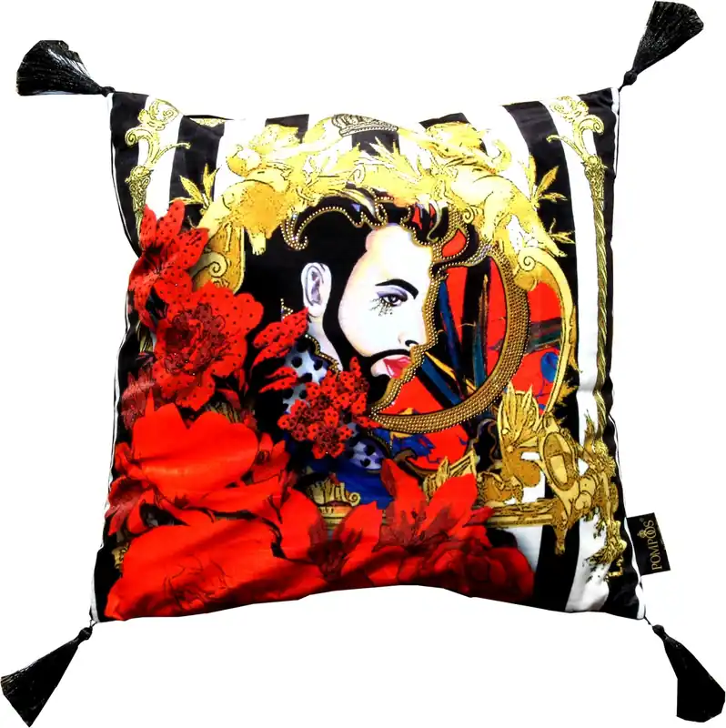 Billig Harald Glööckler Designer Coussin Pompöös de Casa Padrino Visage avec strass - Collection d'Art -