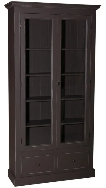 Casa Padrino vitrine de salon de style country noir antique 109 x 39 x H. 210 cm - Meuble Salon avec 2 Portes Vitrées et 2 Tiroirs Markenprodukt