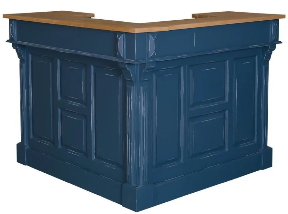 Online Kaufen Casa Padrino comptoir de bar de style campagnard bleu foncé antique / naturel 140 x 140 x H. 107 cm - Comptoir de Bar avec 2 Tiroirs - Mobilier de Style Campagnard