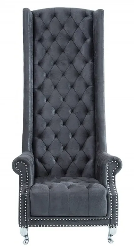 Wochenendangebot Casa Padrino Fauteuil Chesterfield avec dossier haut Gris - Fauteuil Throne King avec dossier haut - Baroque Moderne