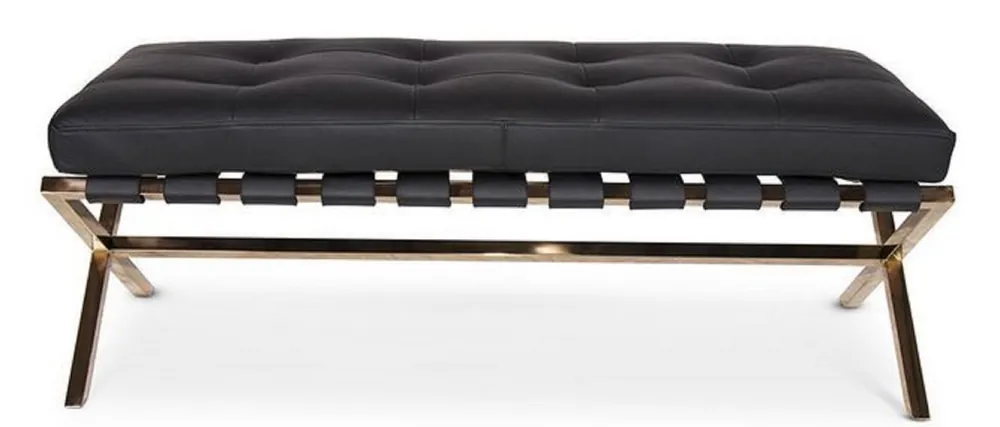 Bestpreis Casa Padrino banc de luxe noir / or rose 120 x 45 x H. 40 cm - Banc en Acier Inoxydable avec Cuir Italien - Bagagerie Stock - Meubles et Accessoires pour Hôtels