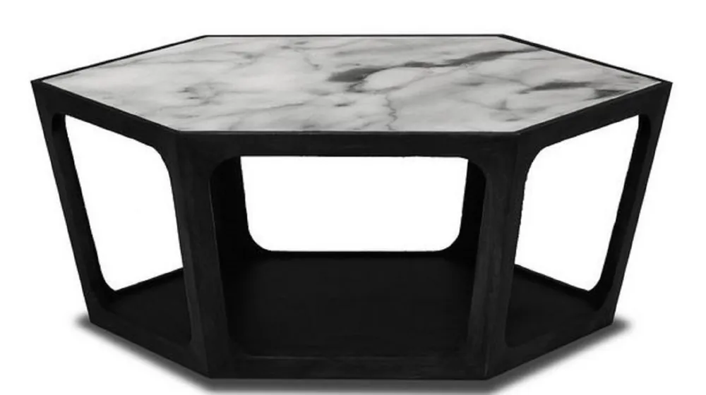 Casa Padrino table basse de luxe noir / blanc 90 x 78 x H. 35 cm - Table de Salon avec Dessus en Marbre - Meubles de Salon - Meubles de Luxe Sofort Bestellen