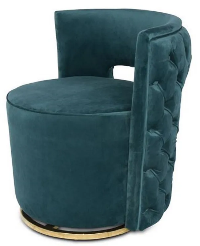 Echt Casa Padrino Fauteuil Pivotant Chesterfield de Luxe Vert Foncé 65 x 58 x H. 69 cm - Fauteuil en Velours - Mobilier de Luxe