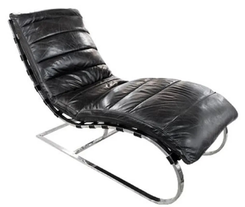 Sofort Bestellen Casa Padrino fauteuil inclinable de luxe en cuir véritable noir / argent 150 x 61 x H. 81 cm - Fauteuil de Salon Lounge Relax Inclinable