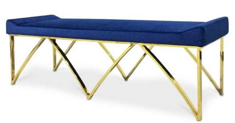Casa Padrino banc de luxe bleu / or 152 x 65 x H. 50 cm - Banc Rembourré en Velours avec Pattes en Acier Inoxydable - Qualité de Luxe Wochenendangebot