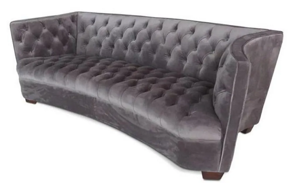 Begrenztes Angebot Casa Padrino Canapé Chesterfield de Luxe Velvet Gris / Marron 221 x 99 x H. 72 cm - Meubles Chesterfield