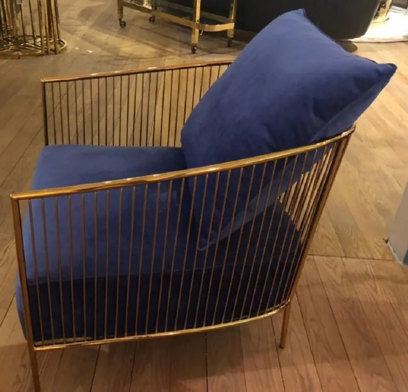 Super-Preis Casa Padrino fauteuil de luxe bleu / or 69 x 78 x H. 88 cm - Fauteuil en Acier Inoxydable avec Tissu en Velours Fin - Mobilier Design