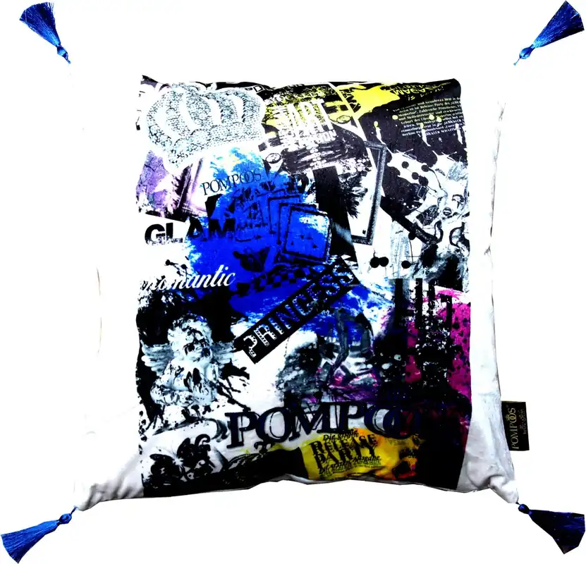 Harald Glööckler Designer Coussin Pompöös de Casa Padrino avec strass blanc - bleu Echt