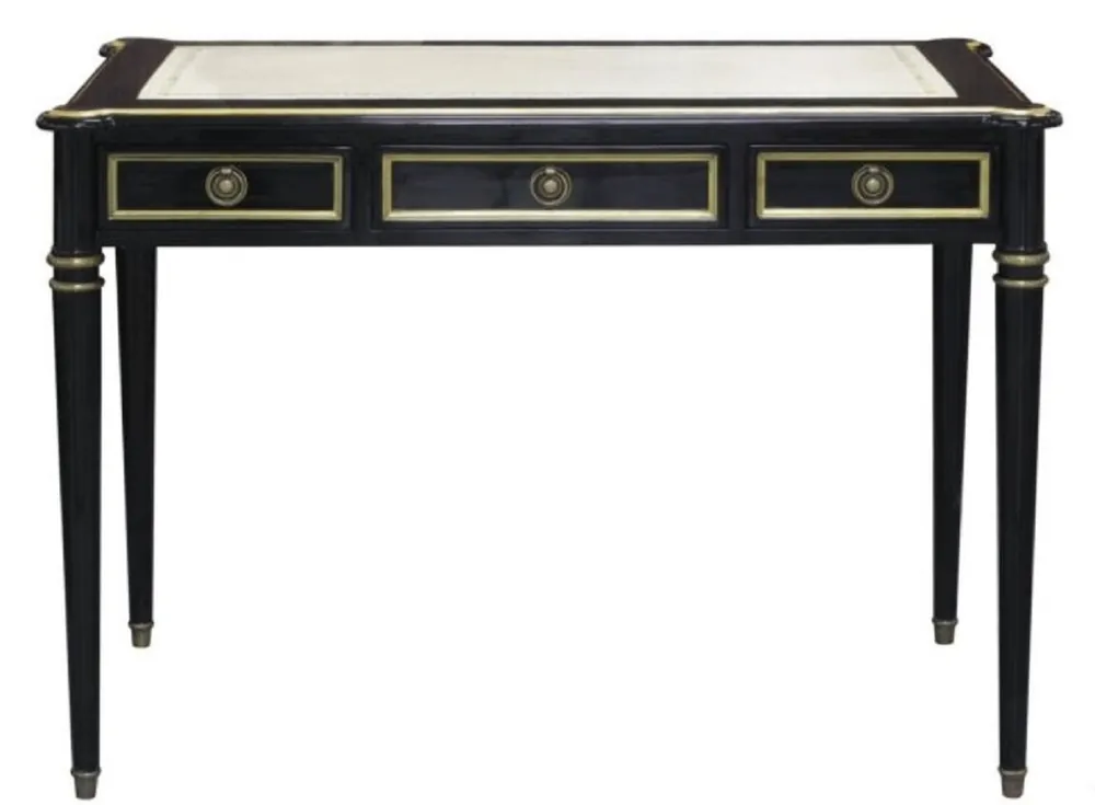Angebot Casa Padrino Bureau Baroque avec 3 Tiroirs Noir / Blanc / Or 108 x 61 x H. 77 cm - Mobilier de Bureau Baroque