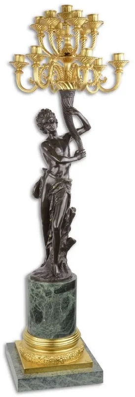 Casa Padrino bougeoir baroque femme regardant à droite noir / or / vert 37 x 32,4 x H. 108 cm - Magnifique Bougeoir en Bronze à 13 Flammes avec Socle en Marbre Geprüft