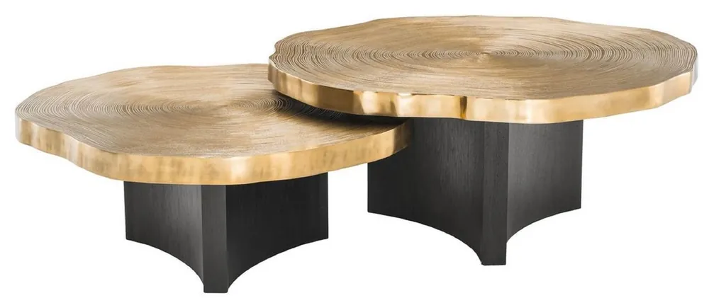 Casa Padrino ensemble de table basse de luxe laiton / noir - Tables de Salon de Luxe avec Plaques de Table en Design de Tranches d'Arbres Günstig