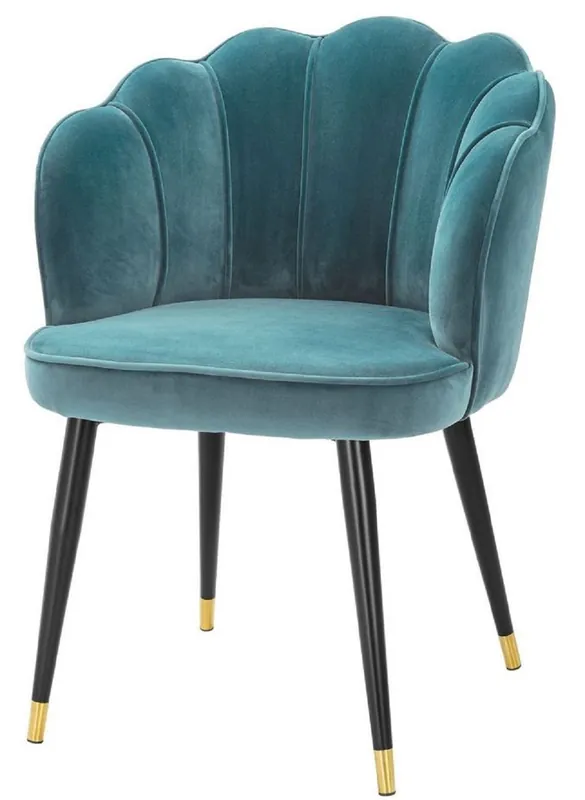 Casa Padrino chaise de salle à manger de luxe en velours avec accoudoirs vert de mer / noir / or 60 x 63 x H. 83 cm - Chaise de Cuisine Design Coquillage Rabatt