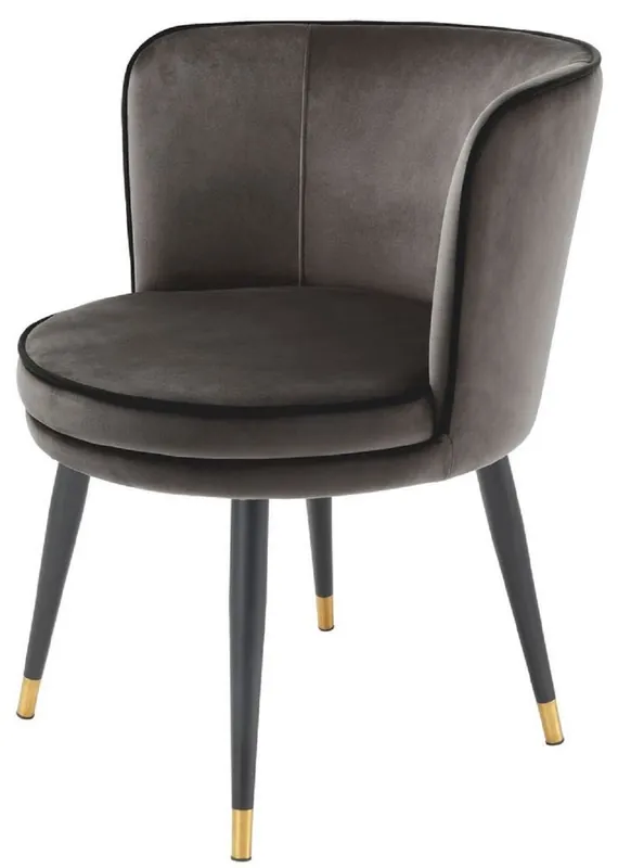 Casa Padrino chaise de luxe en velours avec accoudoirs gris foncé / noir / laiton 62 x 62 x H. 76 cm - Chaise de Cuisine Pivotante - Chaise Pivotante - Chaise Vintage Rétro - Meubles de Salle à Manger Finale Aktion
