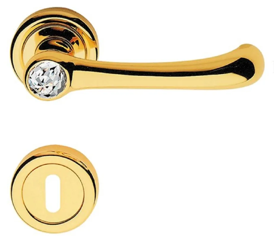 Ausverkauf Casa Padrino ensemble de poignées de porte avec cristal de Swarovski or 14,5 x H. 5 cm - Poignées de Porte Modernes avec Rosettes - Qualité de Luxe - Fabriqué en Italie