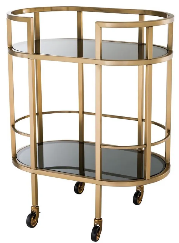 Casa Padrino chariot de service laiton / noir 70 x 43 x H. 81 cm - Chariot en Acier Inoxydable avec Vitres en Verre Teinté - Accessoires de Luxe Nur Für Kurze Zeit