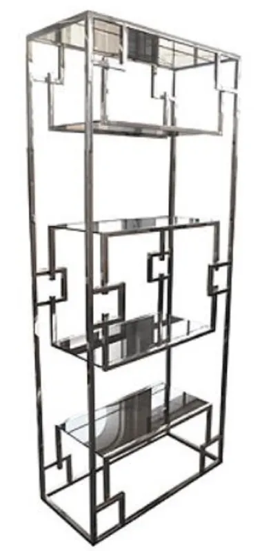 Mega-Angebot Casa Padrino Armoire Étagère de Luxe Argent 85 x 40 x H. 200 cm - Armoire en Acier Inoxydable avec Étagères en Verre - Armoire de Salon - Mobilier de Salon