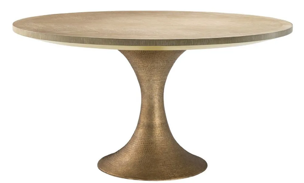 Casa Padrino table à manger de luxe nature / laiton Ø 140 x H. 76 cm - Table de Cuisine Ronde - Mobilier de Salle à Manger de Luxe Begrenztes Angebot
