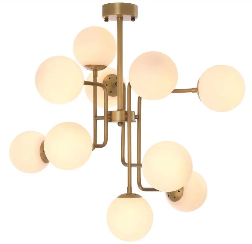 Casa Padrino lustre de luxe laiton antique / blanc 84 x 84 x H. 73 cm - Lustre Moderne avec Abat-Jour en Verre Rond Wochenendangebot
