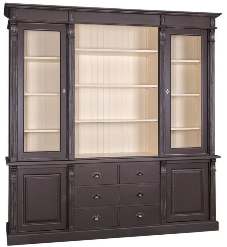 Begrenztes Angebot Casa Padrino armoire de salon de style campagnard noir antique / crème 223 x 51 x H. 240 cm - Armoire à Livres avec 4 Portes et 6 Tiroirs - Armoire en Bois Massif - Mobilier de Style Campagnard