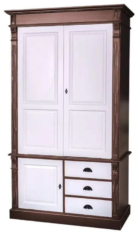 Casa Padrino garde-robe de style campagnard marron antique / blanc 120 x 59 x H. 210 cm - Cabinet de Chambre en Bois Massif avec 3 Portes et 3 Tiroirs - Mobilier de Chambre de Style Campagnard Versand Am Gleichen Tag
