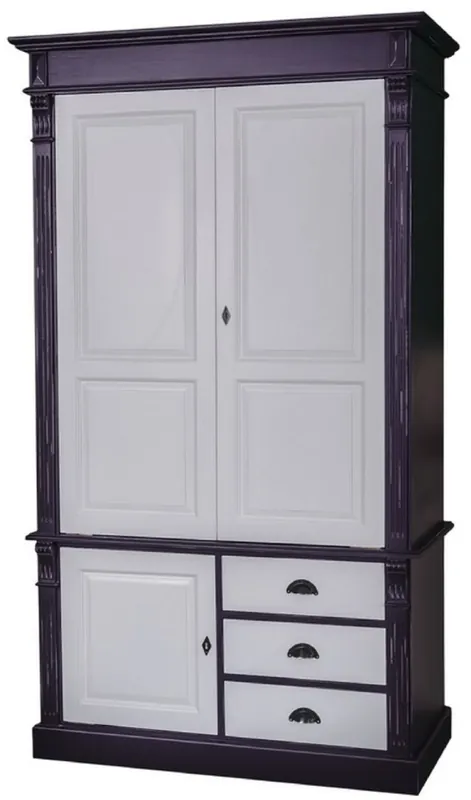 Direkt Vom Hersteller Casa Padrino garde-robe de style campagnard noir antique / gris 120 x 59 x H. 210 cm - Cabinet de Chambre en Bois Massif avec 3 Portes et 3 Tiroirs - Mobilier de Chambre de Style Campagnard