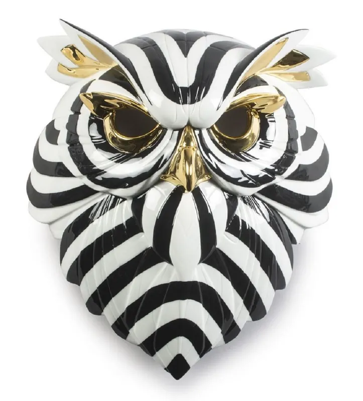 Casa Padrino masque de décoration en porcelaine de luxe hibou noir / blanc / or 32 x 14 x H. 35 cm - Décoration Murale Moderne Fait Main - Qualité de Première Classe - Fabriqué en Espagne Wochenendangebot