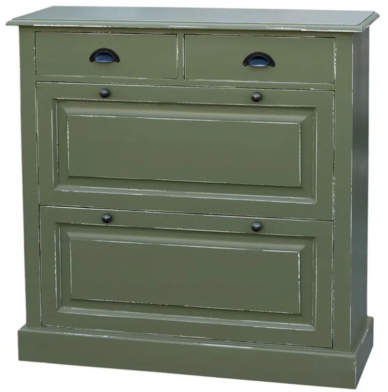 Günstig Casa Padrino armoire à chaussures de style campagnard en bois massif vert antique 103 x 35 x H. 105 cm - Meubles de Garde-Robe de Style Campagnard