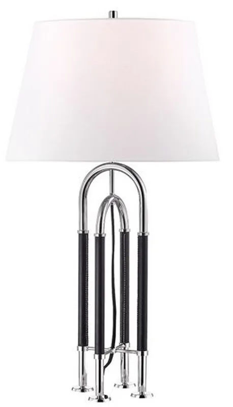 Billig Casa Padrino lampe de table de luxe argent / noir / blanc Ø 40,6 x H. 73,7 cm - Lampe en Métal Noble avec Abat-Jour en Cuir et Lin de Haute Qualité - Qualité de Luxe
