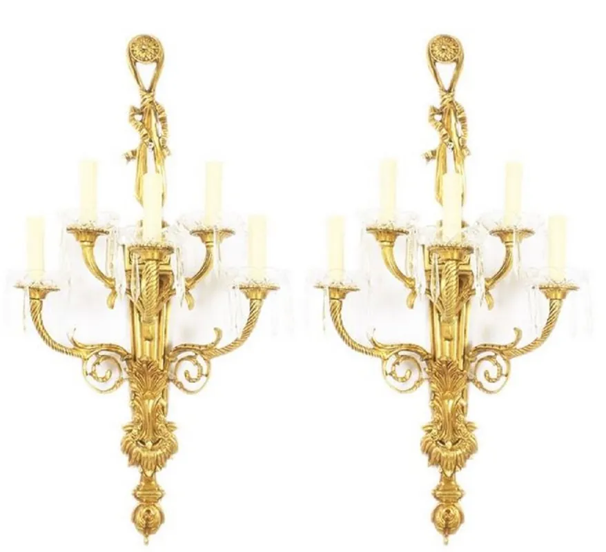 Casa Padrino Ensemble de Appliques Murales Baroque Or / Blanc 35 x 20 x H. 95 cm - Appliques en Bronze Doré - Magnifiques Lampes Baroques Super-Preis
