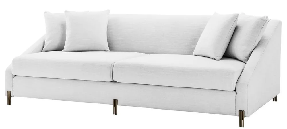 Top-Preis Casa Padrino Canapé de Luxe Blanc / Laiton 223 x 94 x H. 73 cm - Canapé de Salon avec 4 Oreillers - Mobilier de Luxe