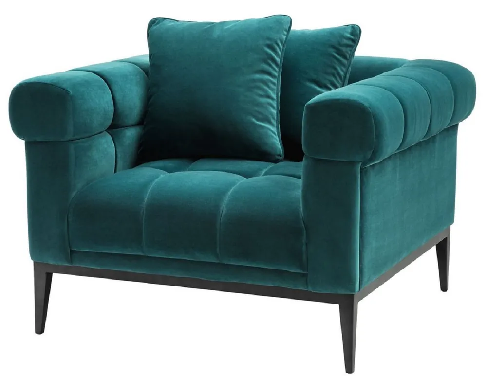 Casa Padrino Fauteuil de Luxe en Velours Vert de Mer / Noir 102 x 98 x H. 69 cm - Fauteuil de Salon avec 2 Coussins - Meubles de Salon - Meubles de Luxe Saisonangebot