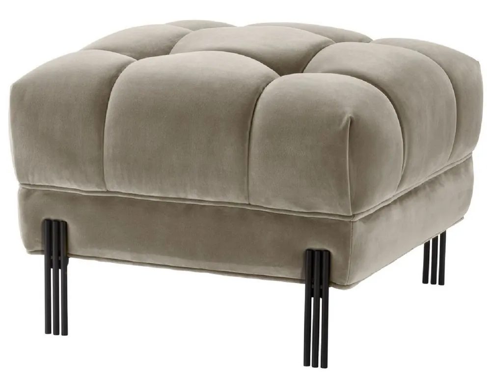 Casa Padrino Ottoman de Luxe Greige / Noir 59 x 59 x H. 43 cm - Tabouret en Velours avec Pieds en Acier Inoxydable - Meubles de Salon Nur Heute