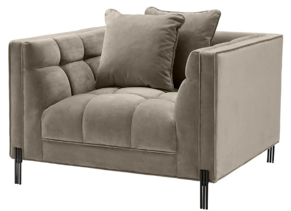 Casa Padrino fauteuil de luxe en velours avec 2 coussins greige / noir 104 x 95 x H. 68 cm - Meubles de Salon de Luxe Expressversand